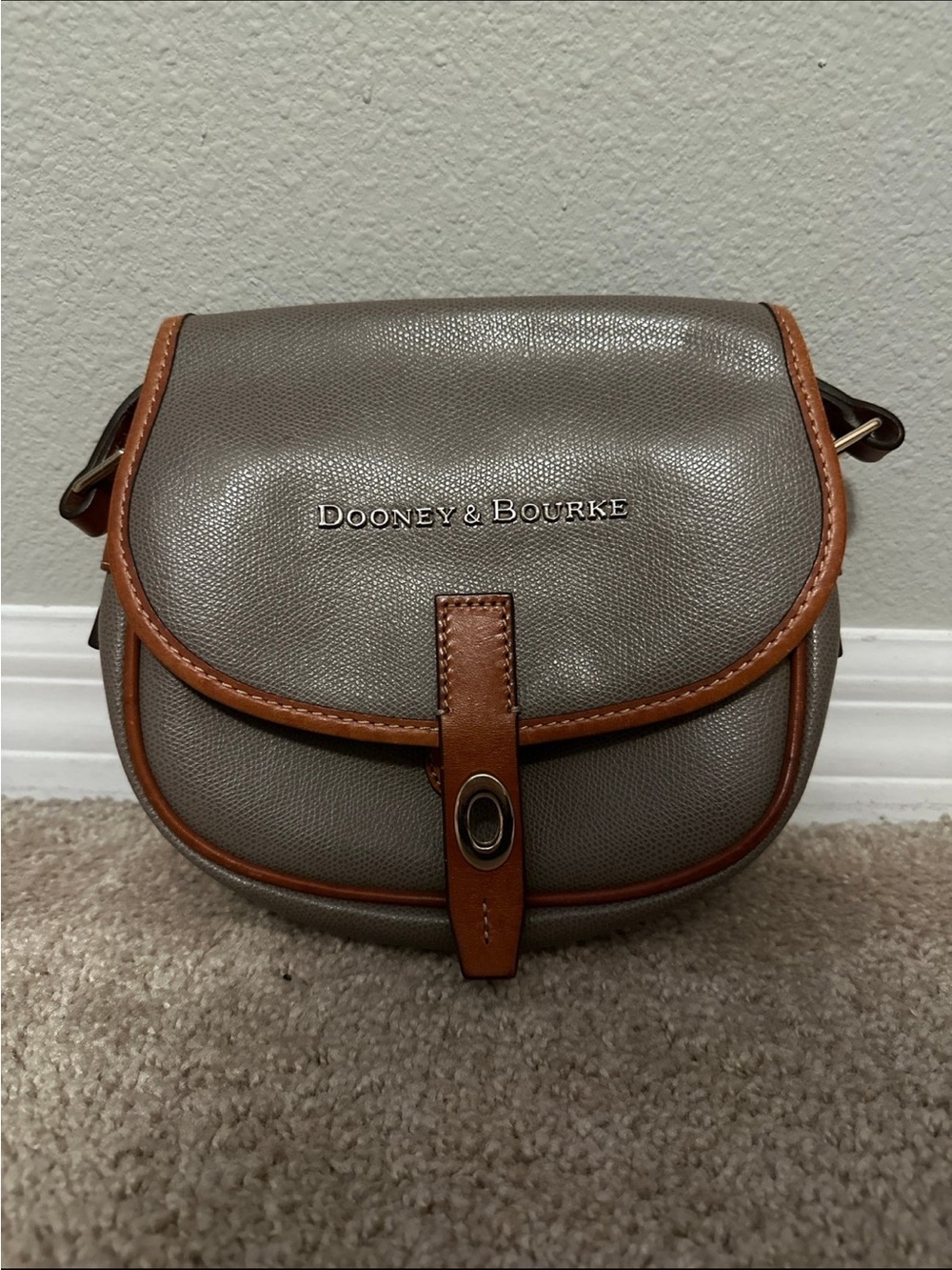 Dooney & Bourke Gray Crossbody with Brown Trim